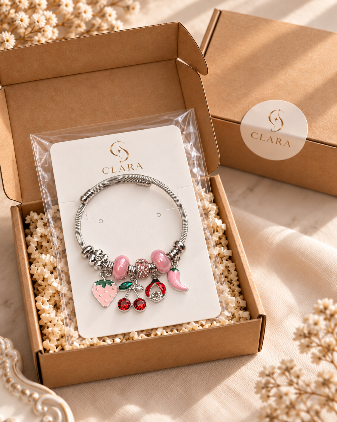 Pembe Meyve Charm Bileklik