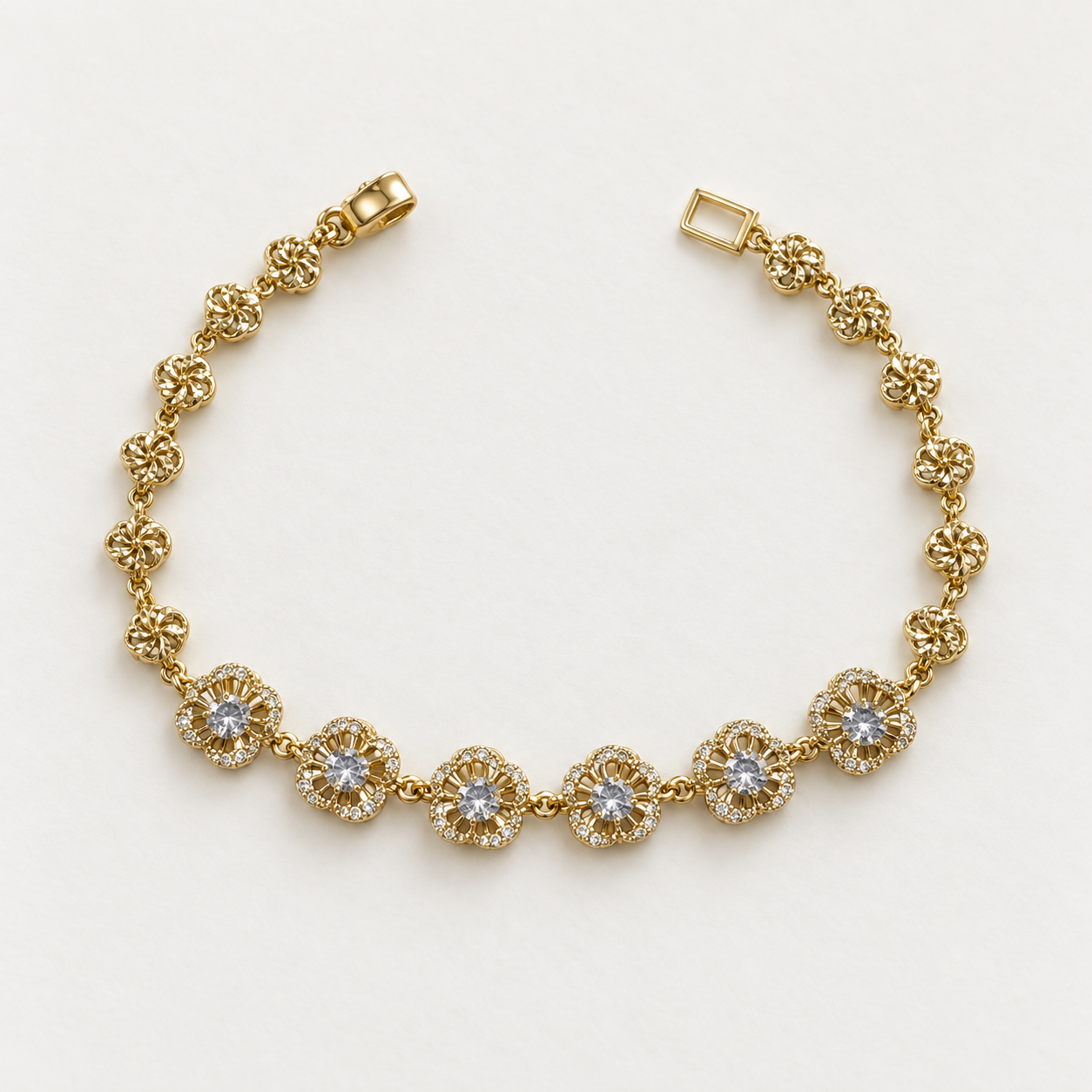 Beş Taşlı Çiçek Bileklik – Gold