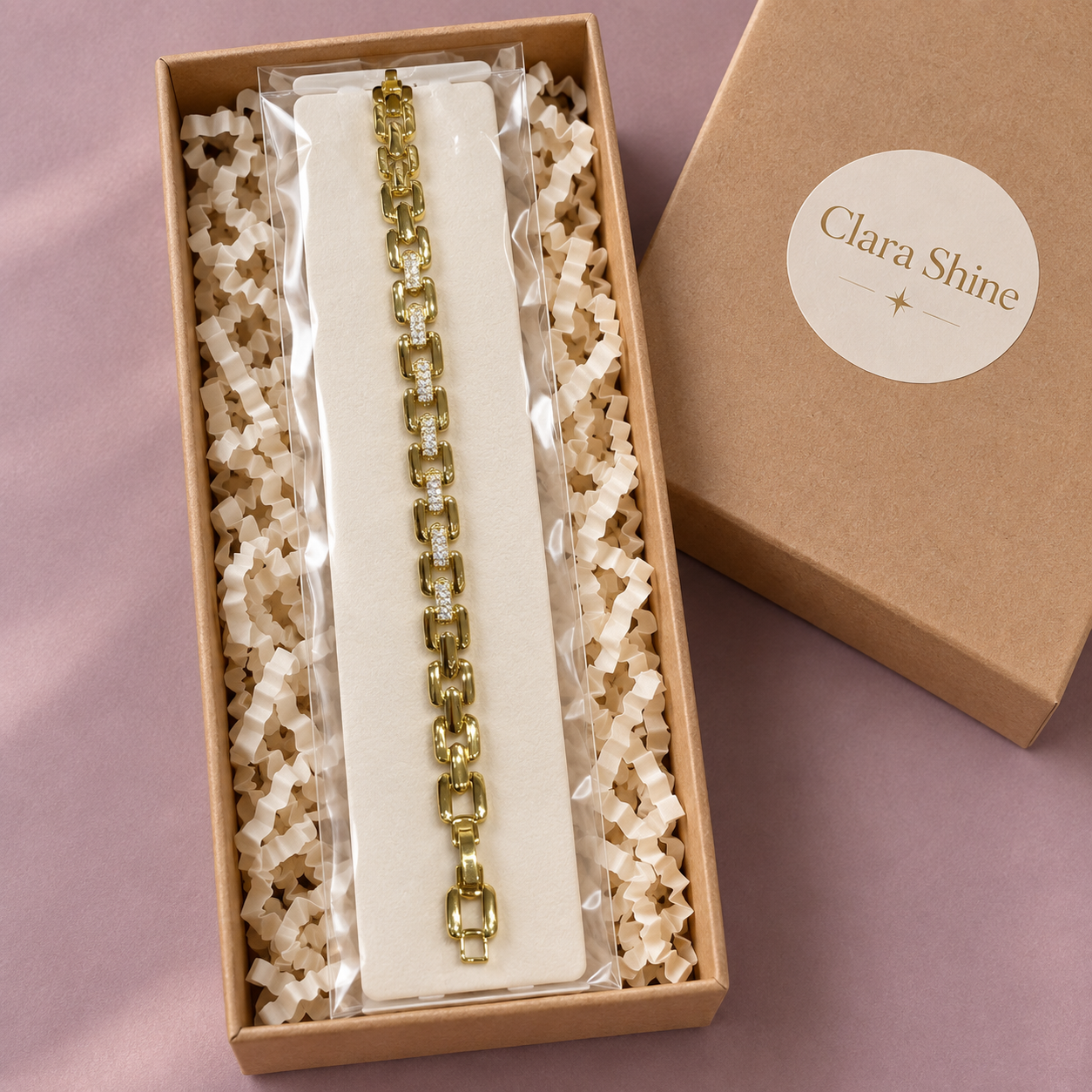 Taşlı Orta Bağlantı Bileklik – Gold
