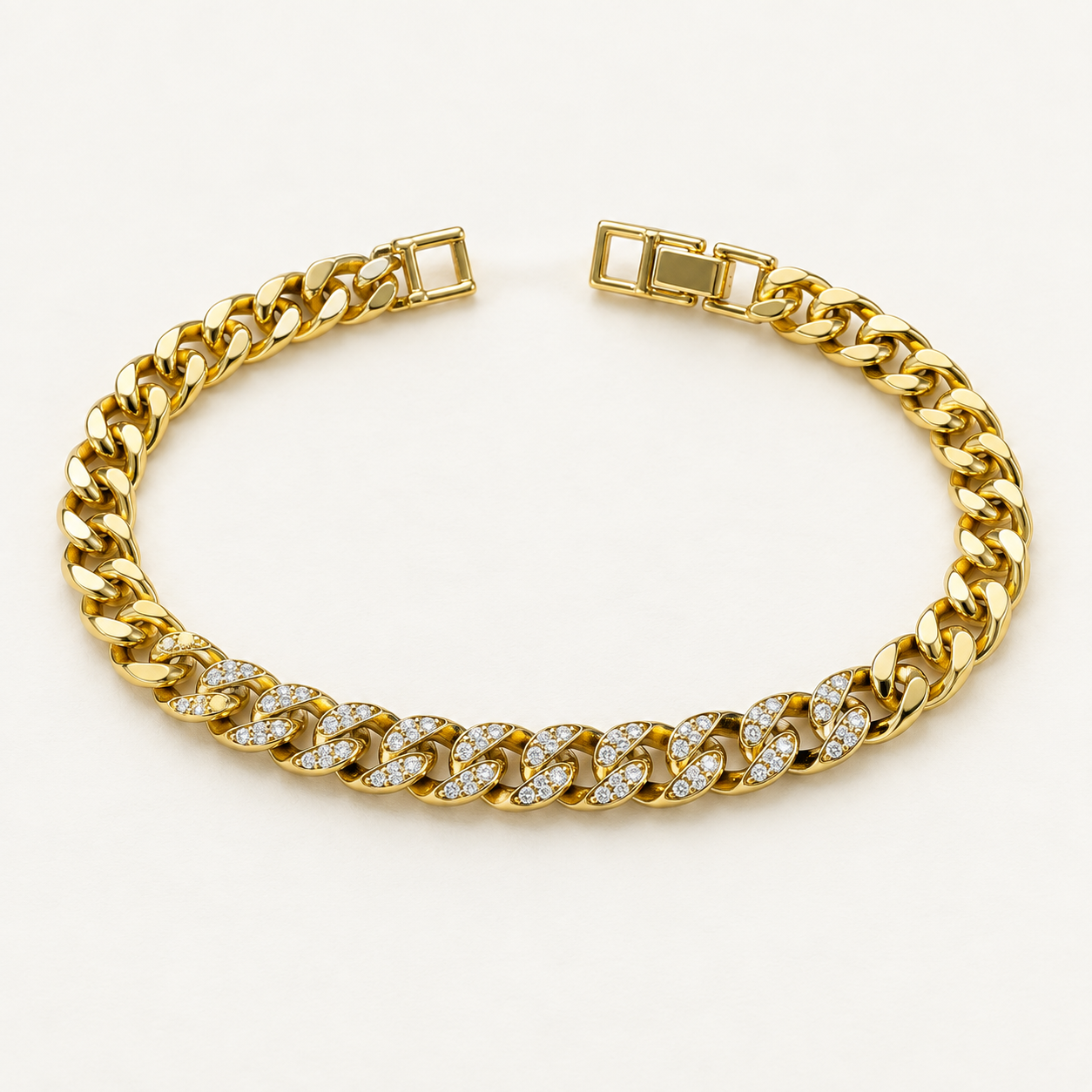 Ortası Taşlı Zincir Bileklik – Gold