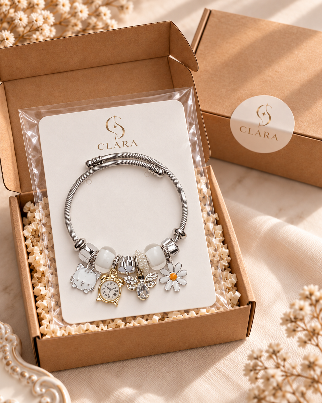 Beyaz Papatya Charm Bileklik