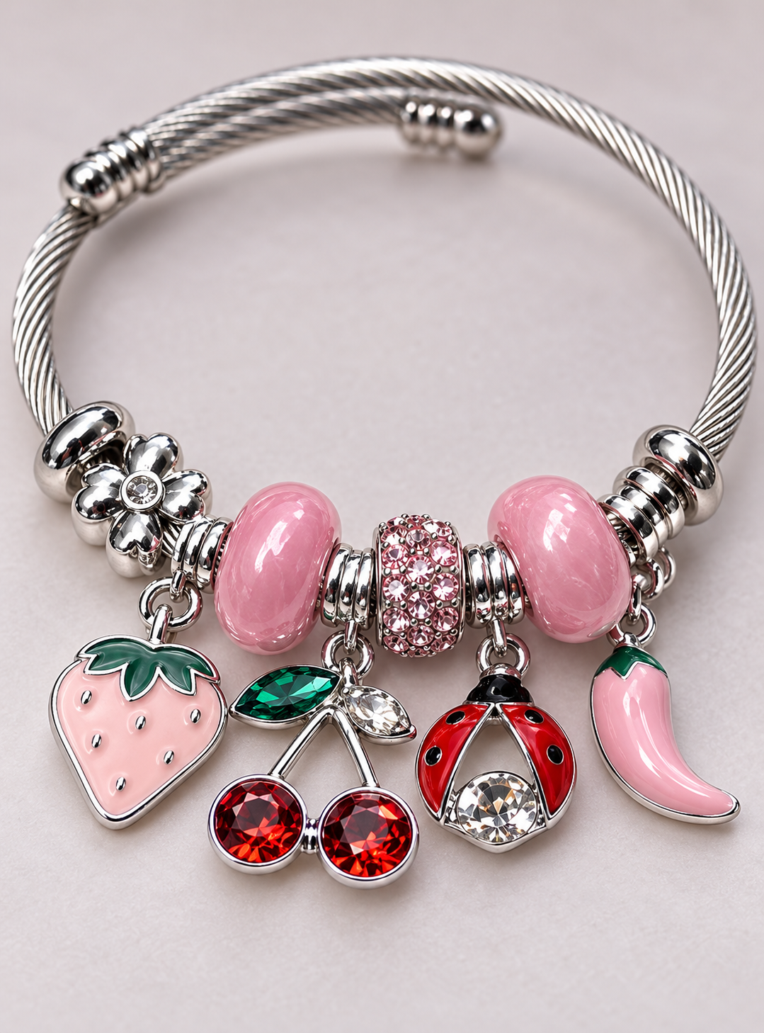Pembe Meyve Charm Bileklik