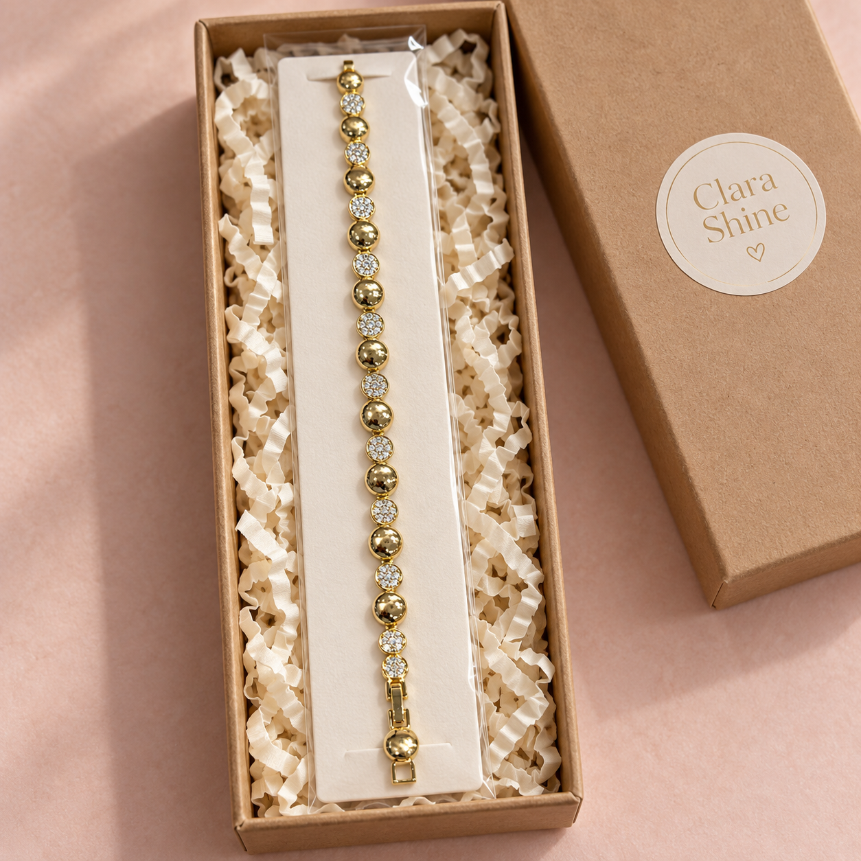 Yuvarlak Taşlı Disk Bileklik – Gold