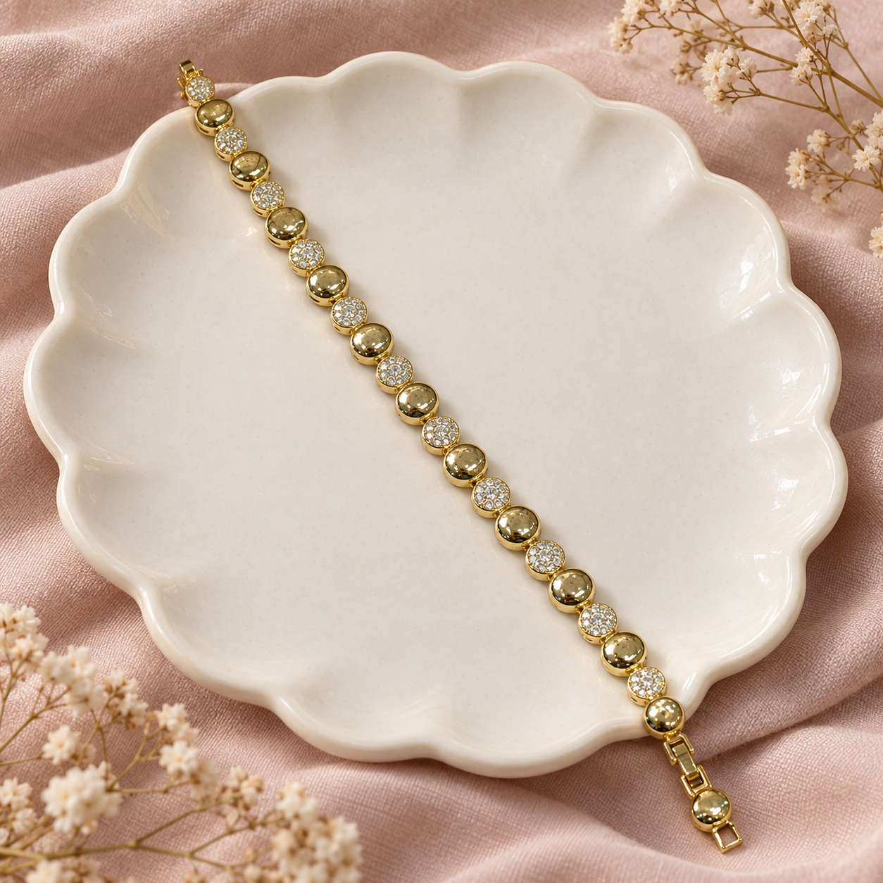Yuvarlak Taşlı Disk Bileklik – Gold