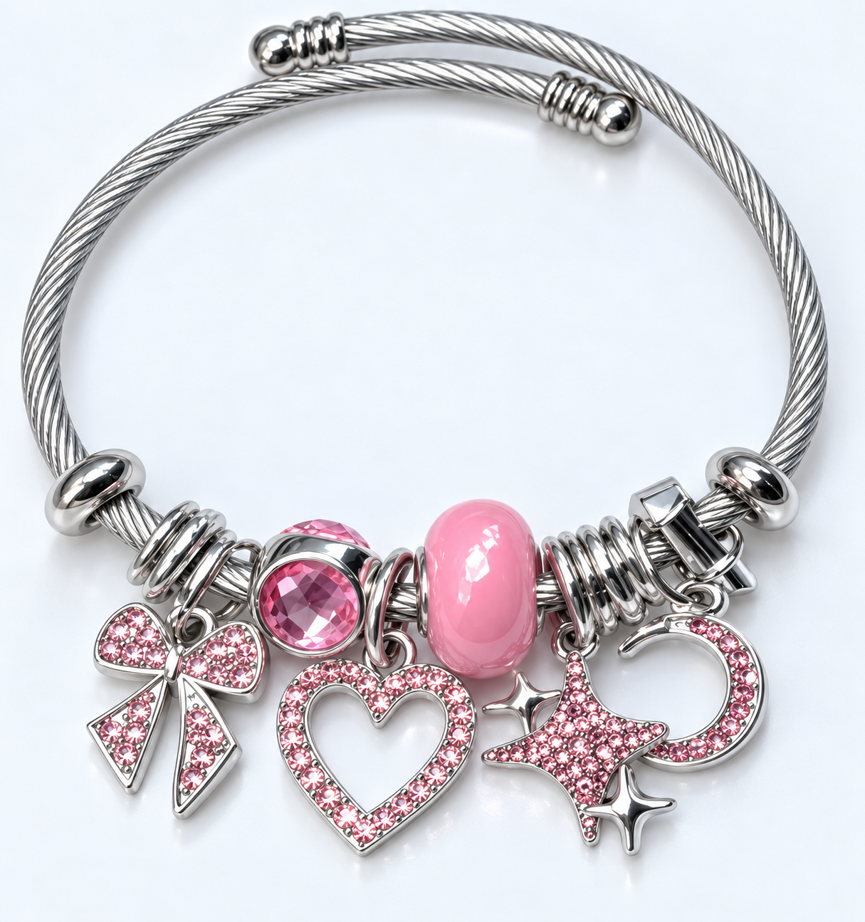 Kalp Yıldız Ay Charm Bileklik – Pembe