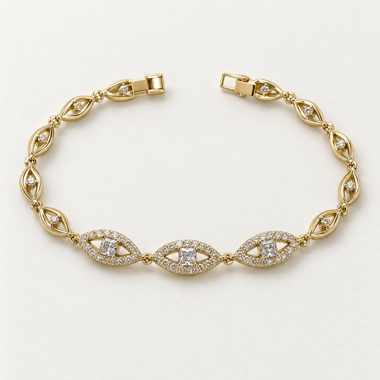 Üç Oval Motifli Taş Bileklik – Gold