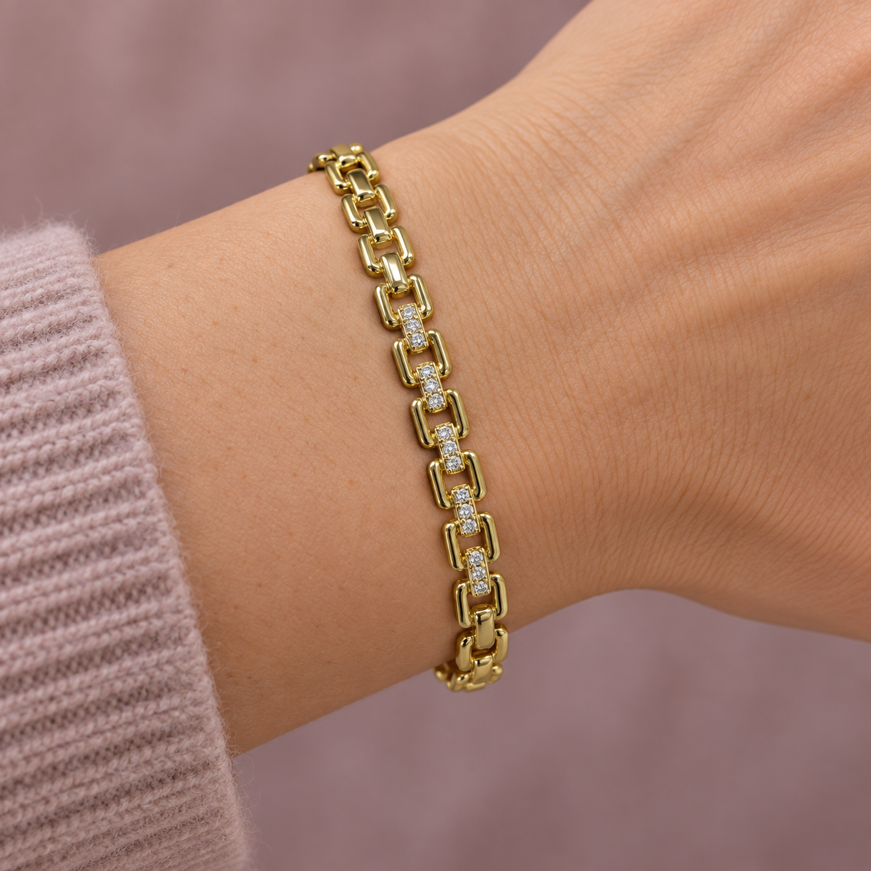 Taşlı Orta Bağlantı Bileklik – Gold