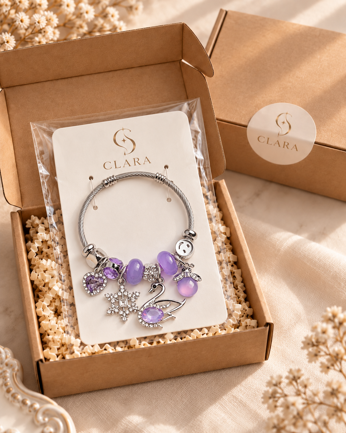 Lila Kelebek Charm Bileklik
