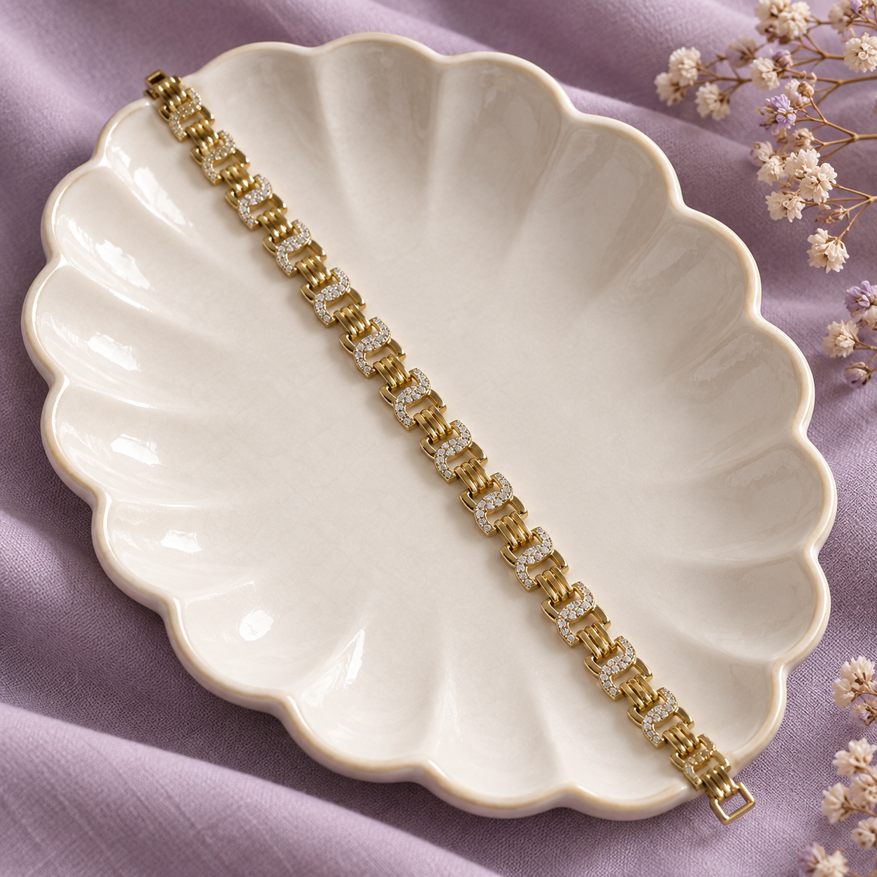 Taşlı U Bağlantı Bileklik – Gold