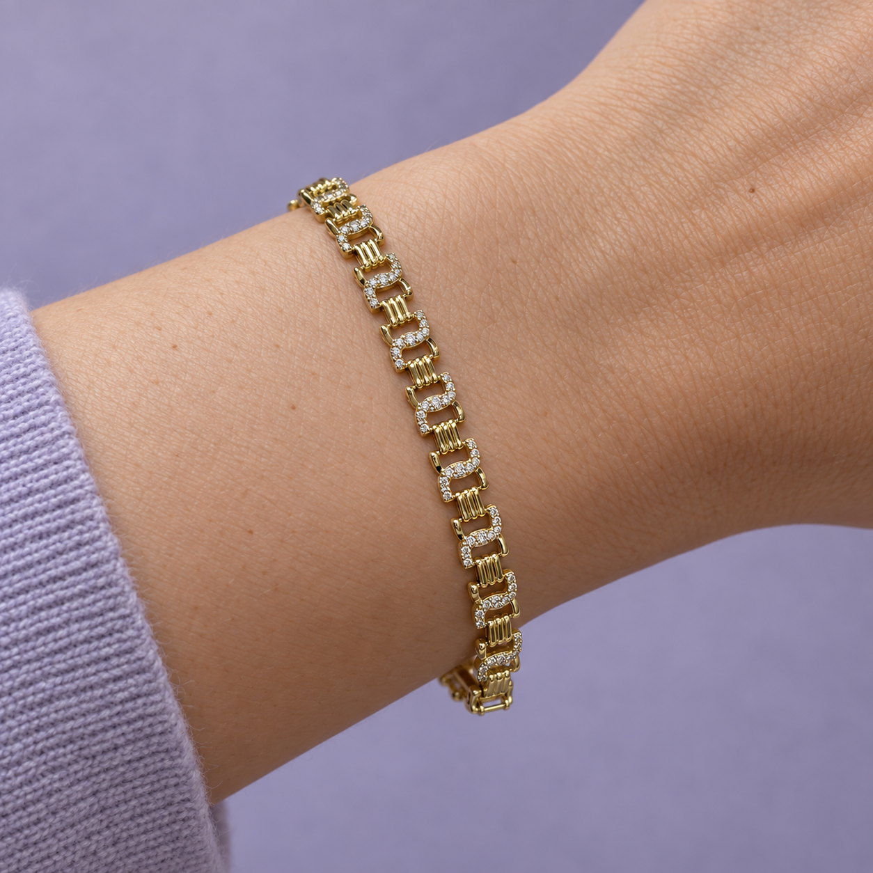 Taşlı U Bağlantı Bileklik – Gold