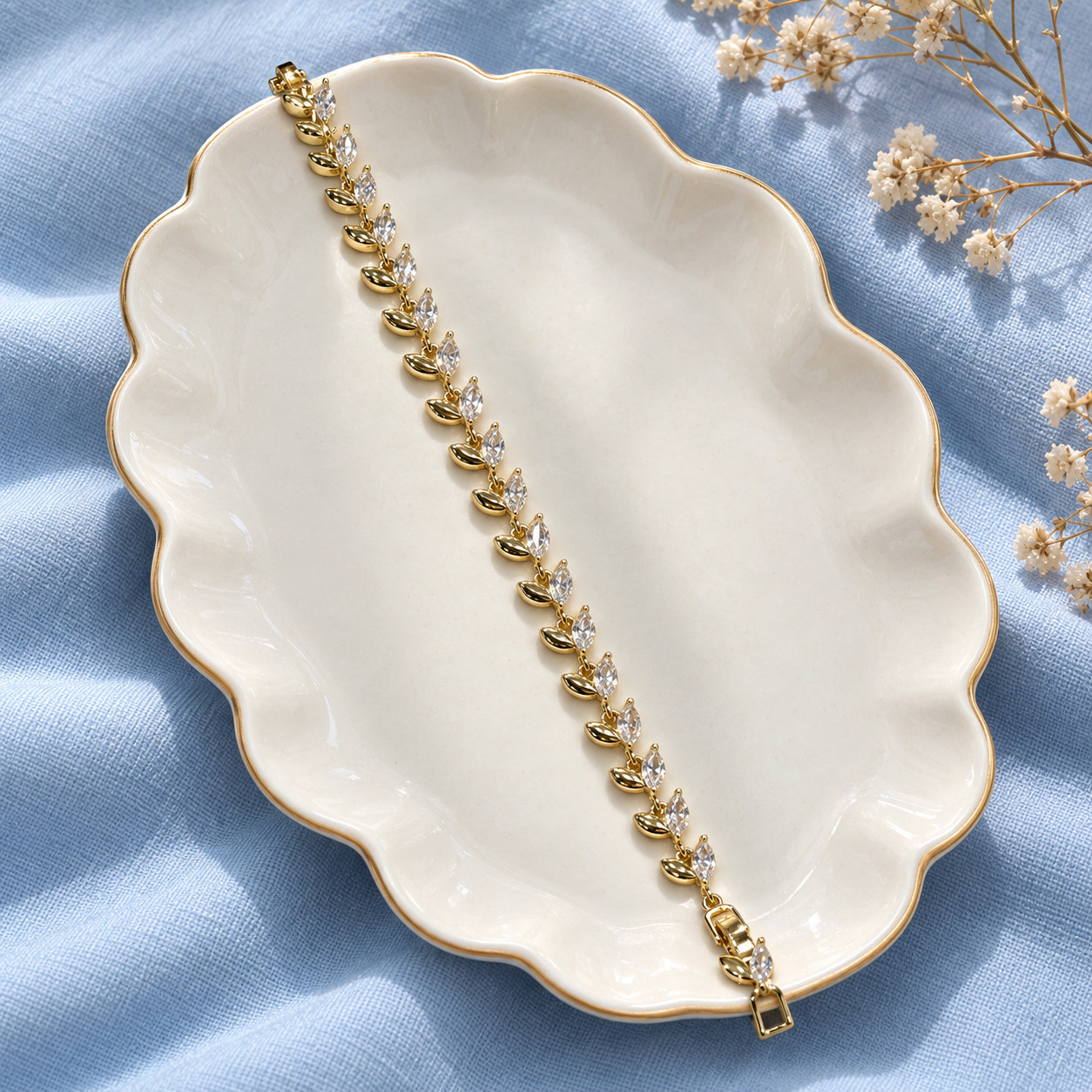 Yaprak Taşlı Dal Bileklik – Gold