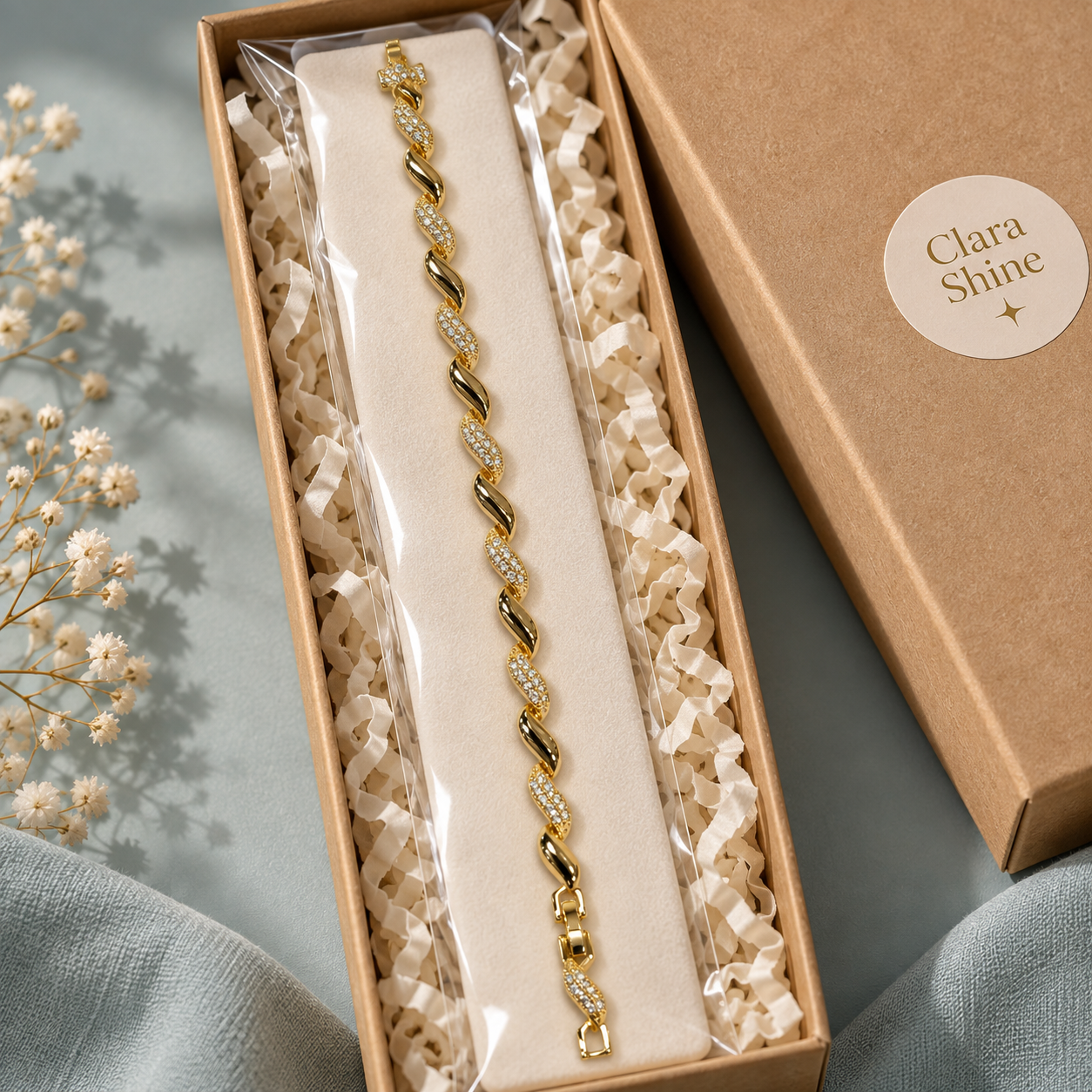 Kıvrımlı Taşlı Bağlantı Bileklik – Gold