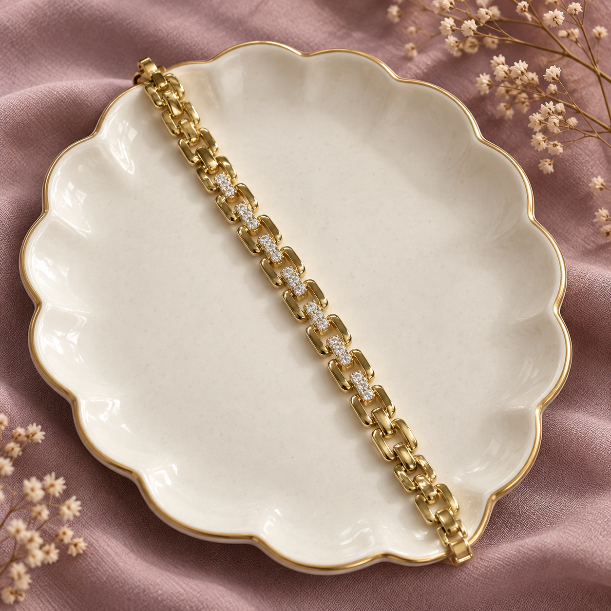 Taşlı Orta Bağlantı Bileklik – Gold